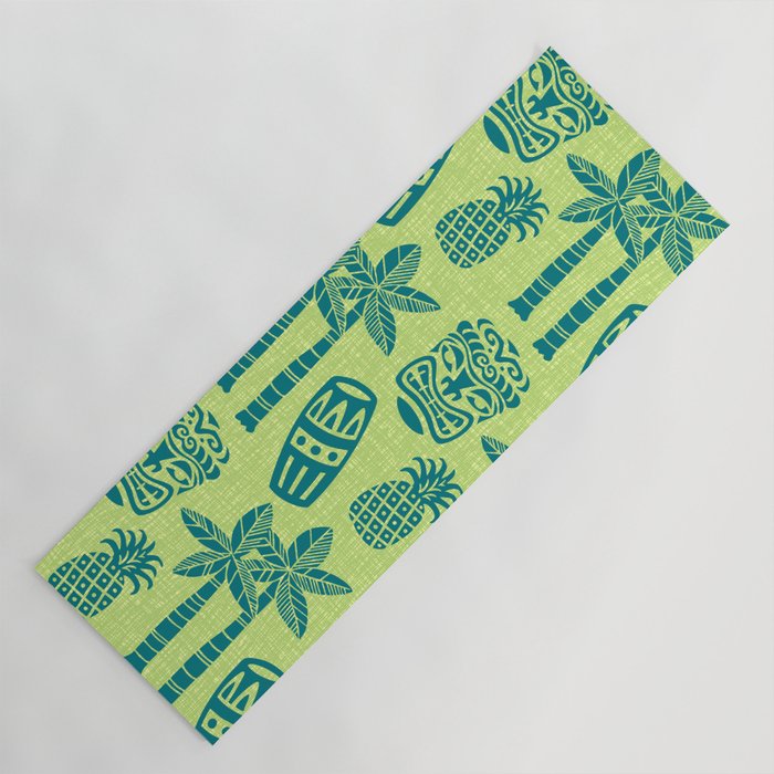 Retro Mid Century Modern Tiki Pattern 543 Green and Chartreuse Tweed Yoga Mat Gallery Image 1