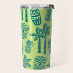 Retro Mid Century Modern Tiki Pattern 543 Green and Chartreuse Tweed Travel Mug Gallery Image 2