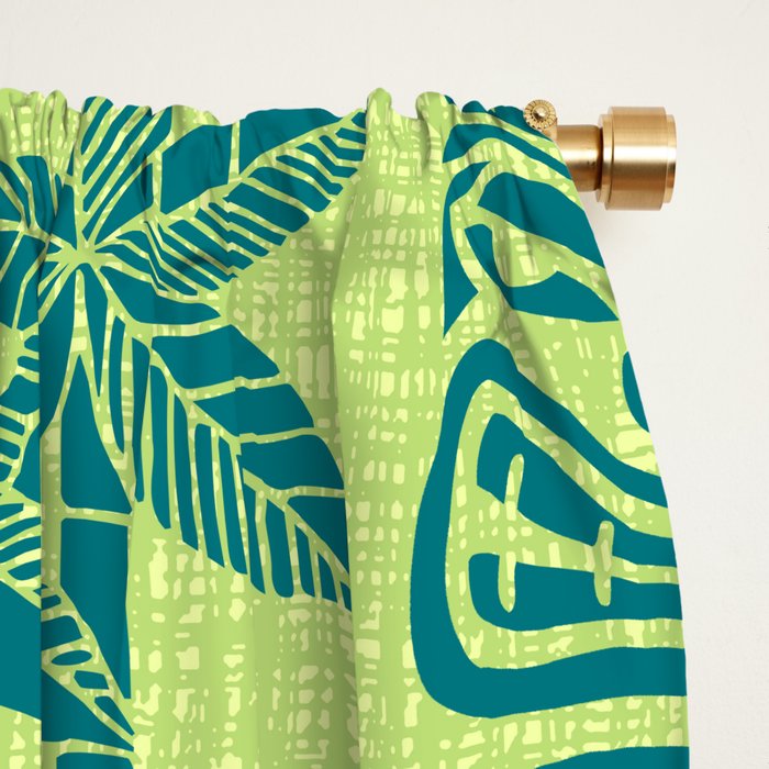 Retro Mid Century Modern Tiki Pattern 543 Green and Chartreuse Tweed Window Curtain Gallery Image 2