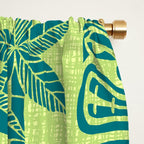 Retro Mid Century Modern Tiki Pattern 543 Green and Chartreuse Tweed Window Curtain Gallery Image 2
