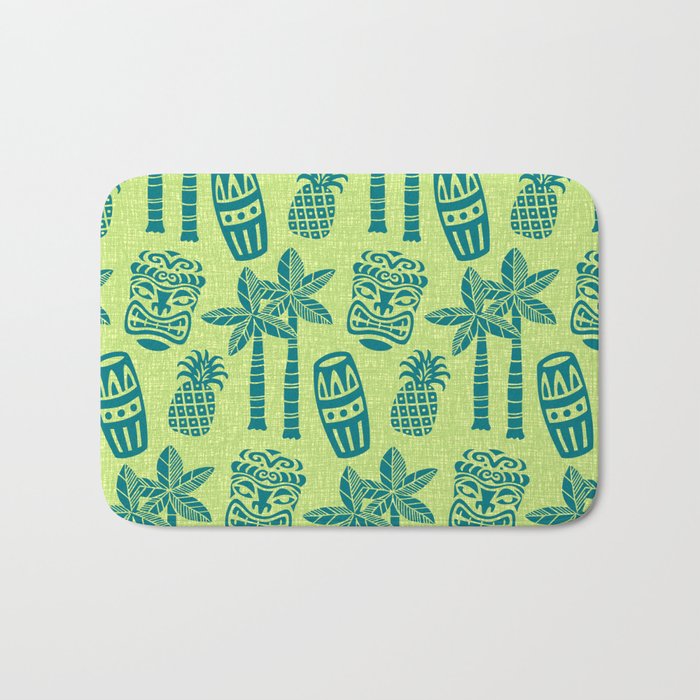 Retro Mid Century Modern Tiki Pattern 543 Green and Chartreuse Tweed Bath Mat Gallery Image 1