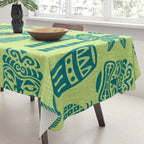 Retro Mid Century Modern Tiki Pattern 543 Green and Chartreuse Tweed Tablecloth Gallery Image 3