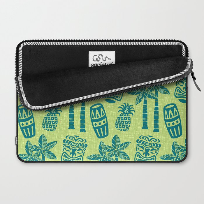 Retro Mid Century Modern Tiki Pattern 543 Green and Chartreuse Tweed Laptop Sleeve Gallery Image 2
