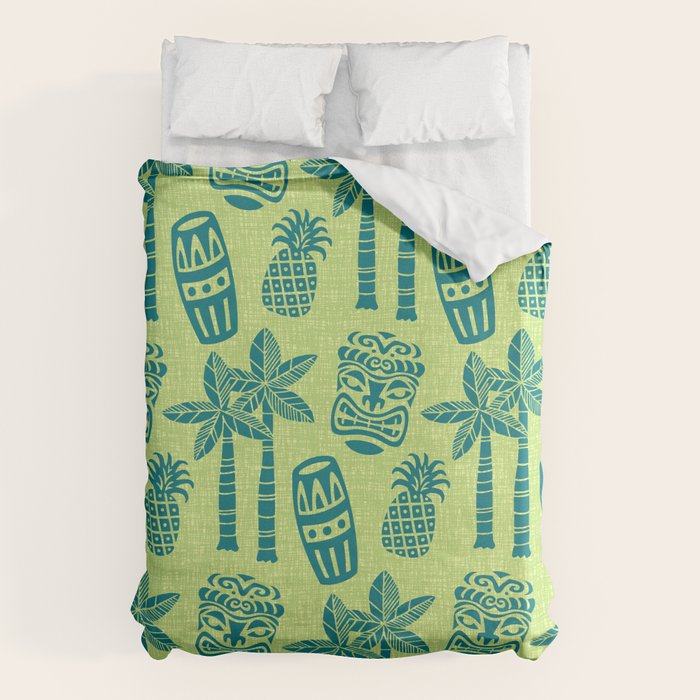 Retro Mid Century Modern Tiki Pattern 543 Green and Chartreuse Tweed Duvet Cover Gallery Image 6