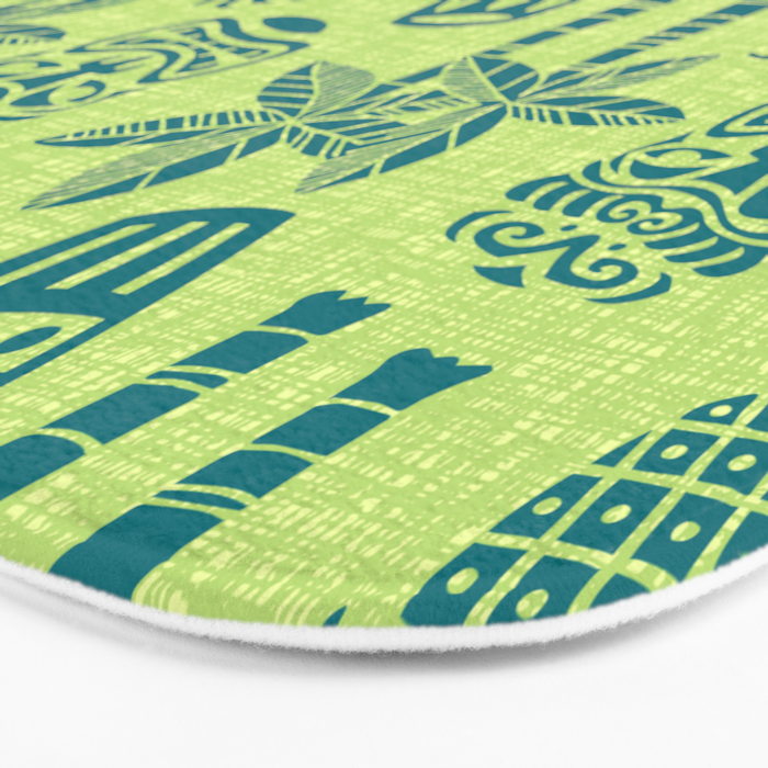 Retro Mid Century Modern Tiki Pattern 543 Green and Chartreuse Tweed Bath Mat Gallery Image 3