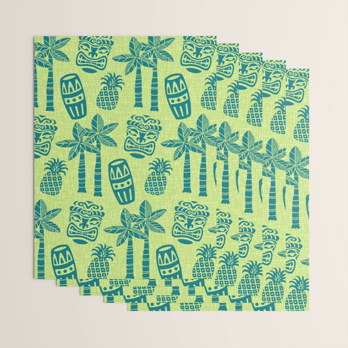 Retro Mid Century Modern Tiki Pattern 543 Green and Chartreuse Tweed Wrapping Paper Gallery Image 3