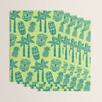 Retro Mid Century Modern Tiki Pattern 543 Green and Chartreuse Tweed Wrapping Paper Gallery Image 3