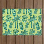 Retro Mid Century Modern Tiki Pattern 543 Green and Chartreuse Tweed Outdoor Rug Gallery Image 1