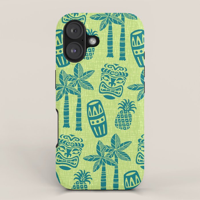 Retro Mid Century Modern Tiki Pattern 543 Green and Chartreuse Tweed iPhone Case Gallery Image 1