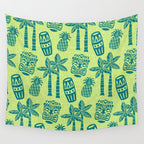 Retro Mid Century Modern Tiki Pattern 543 Green and Chartreuse Tweed Wall Tapestry Gallery Image 4