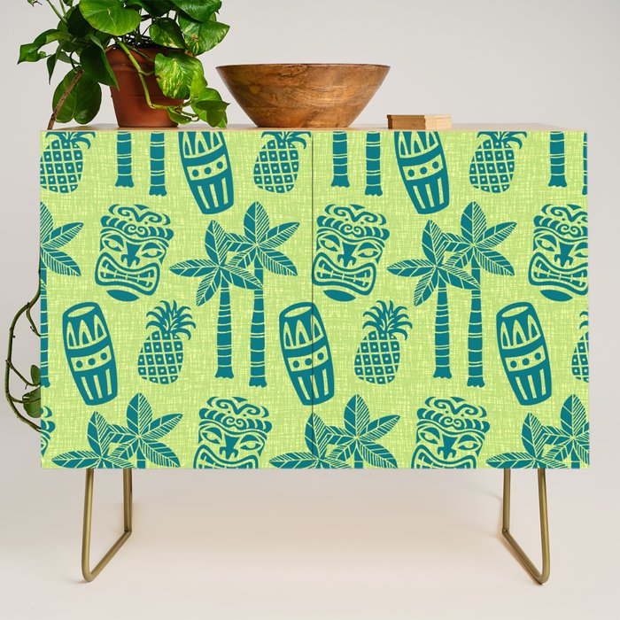 Retro Mid Century Modern Tiki Pattern 543 Green and Chartreuse Tweed Credenza Gallery Image 1