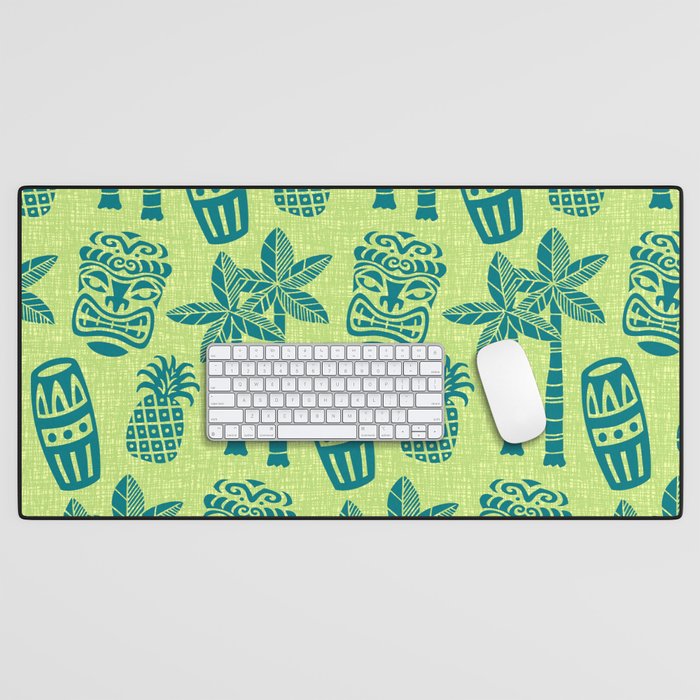 Retro Mid Century Modern Tiki Pattern 543 Green and Chartreuse Tweed Desk Mat Gallery Image 1
