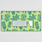 Retro Mid Century Modern Tiki Pattern 543 Green and Chartreuse Tweed Desk Mat Gallery Image 1