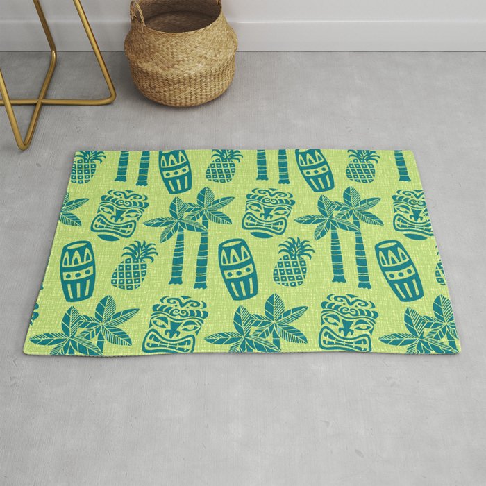 Retro Mid Century Modern Tiki Pattern 543 Green and Chartreuse Tweed Rug Gallery Image 1