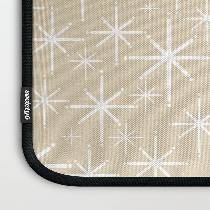 Twinkling Mid Century Modern Starburst Pattern in Light Beige and White Laptop Sleeve Gallery Image 3