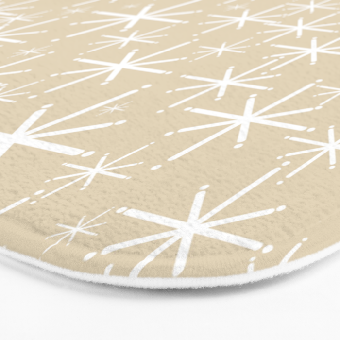 Twinkling Mid Century Modern Starburst Pattern in Light Beige and White Bath Mat Gallery Image 3