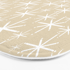 Twinkling Mid Century Modern Starburst Pattern in Light Beige and White Bath Mat Gallery Image 3