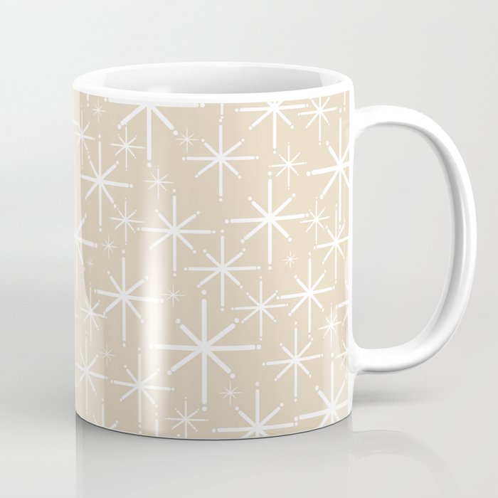 Twinkling Mid Century Modern Starburst Pattern in Light Beige and White Coffee Mug Gallery Image 1