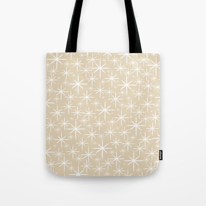 Twinkling Mid Century Modern Starburst Pattern in Light Beige and White Tote Bag Gallery Image 1