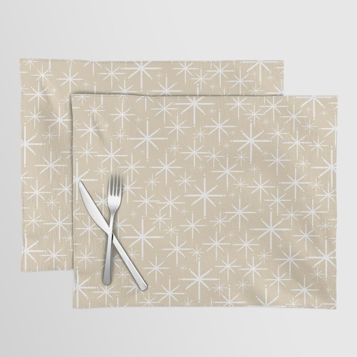 Twinkling Mid Century Modern Starburst Pattern in Light Beige and White Placemat Gallery Image 1