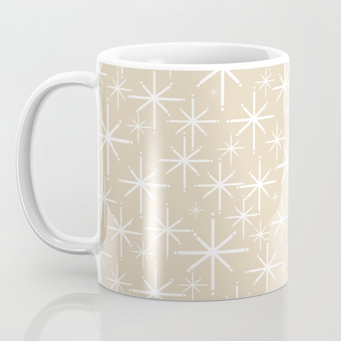 Twinkling Mid Century Modern Starburst Pattern in Light Beige and White Coffee Mug Gallery Image 3