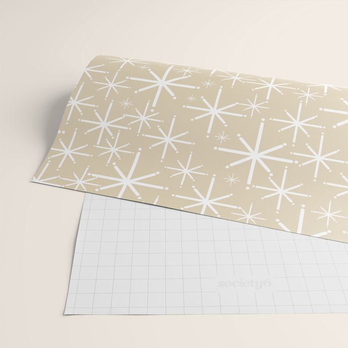 Twinkling Mid Century Modern Starburst Pattern in Light Beige and White Wrapping Paper Gallery Image 2