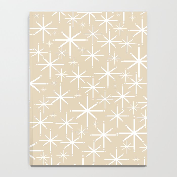 Twinkling Mid Century Modern Starburst Pattern in Light Beige and White Notebook Gallery Image 4