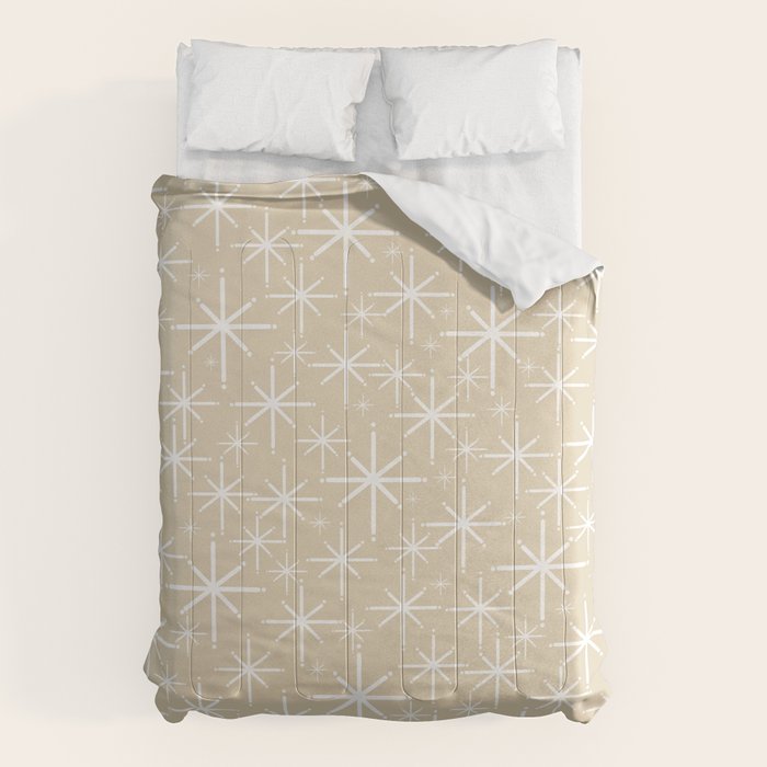 Twinkling Mid Century Modern Starburst Pattern in Light Beige and White Comforter Gallery Image 1