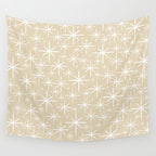 Twinkling Mid Century Modern Starburst Pattern in Light Beige and White Wall Tapestry Gallery Image 4