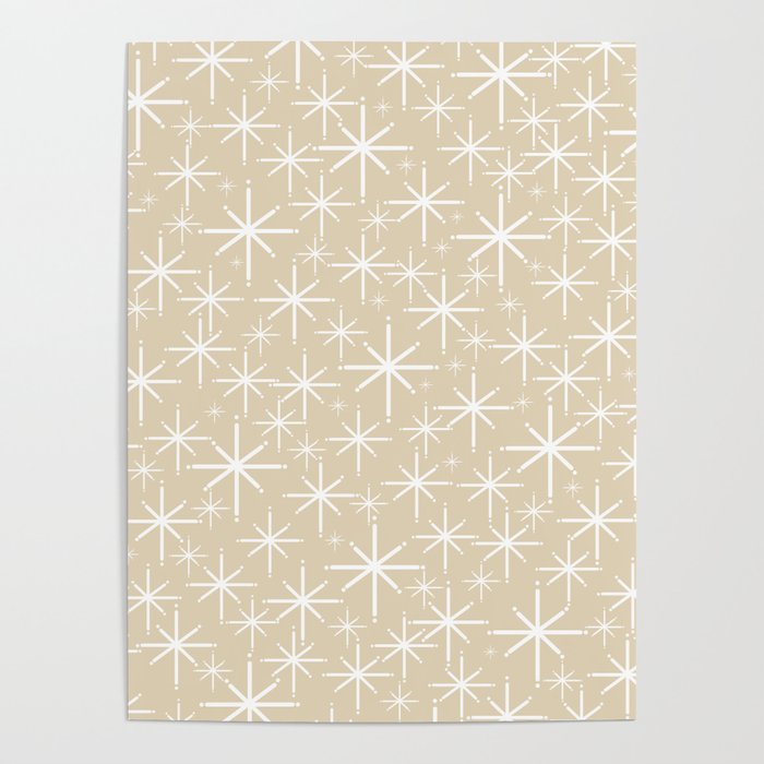 Twinkling Mid Century Modern Starburst Pattern in Light Beige and White Poster Gallery Image 4
