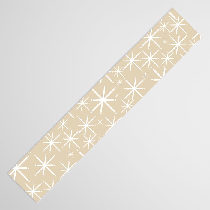 Twinkling Mid Century Modern Starburst Pattern in Light Beige and White Table Runner Gallery Image 3