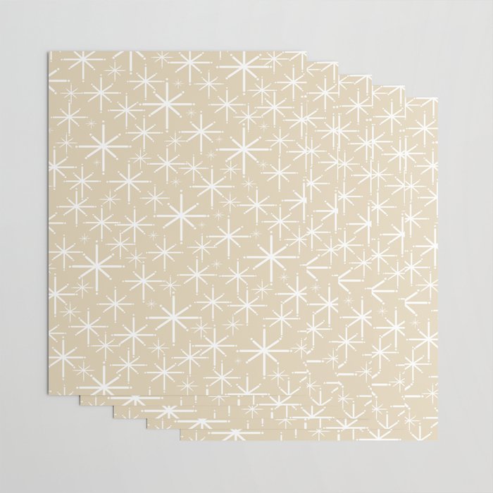 Twinkling Mid Century Modern Starburst Pattern in Light Beige and White Wrapping Paper Gallery Image 3