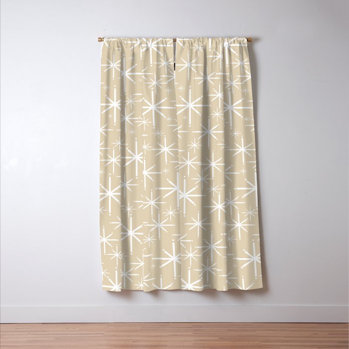 Twinkling Mid Century Modern Starburst Pattern in Light Beige and White Window Curtain Gallery Image 3