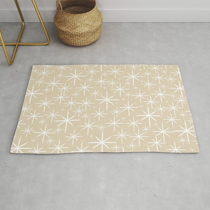 Twinkling Mid Century Modern Starburst Pattern in Light Beige and White Rug Gallery Image 1