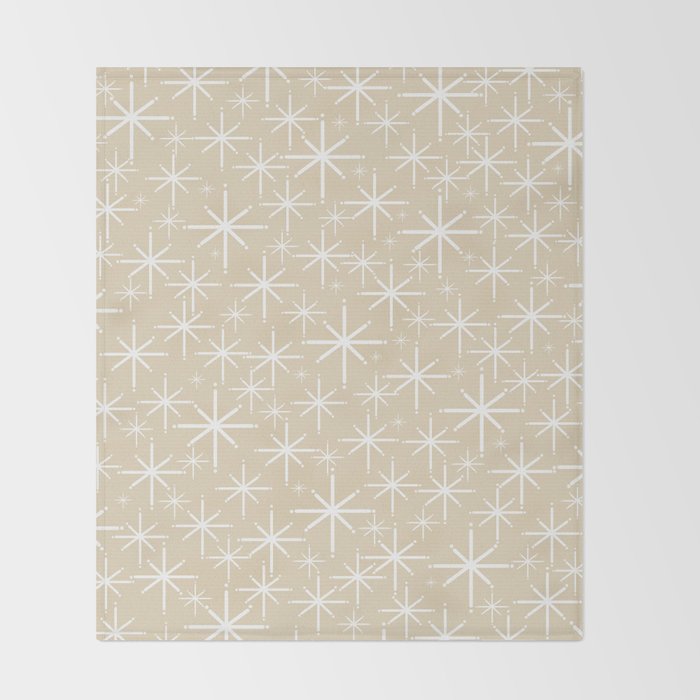 Twinkling Mid Century Modern Starburst Pattern in Light Beige and White Throw Blanket Gallery Image 2