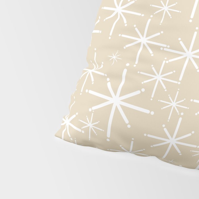 Twinkling Mid Century Modern Starburst Pattern in Light Beige and White Pillow Sham Gallery Image 4