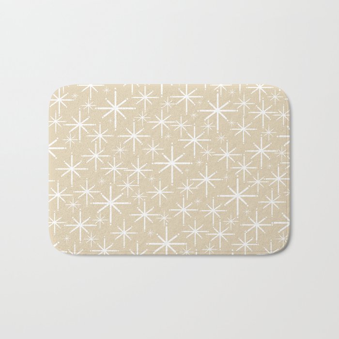 Twinkling Mid Century Modern Starburst Pattern in Light Beige and White Bath Mat Gallery Image 1