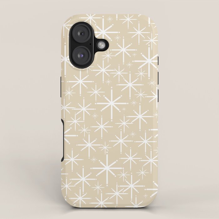 Twinkling Mid Century Modern Starburst Pattern in Light Beige and White iPhone Case Gallery Image 1