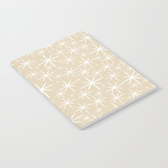 Twinkling Mid Century Modern Starburst Pattern in Light Beige and White Notebook Gallery Image 2