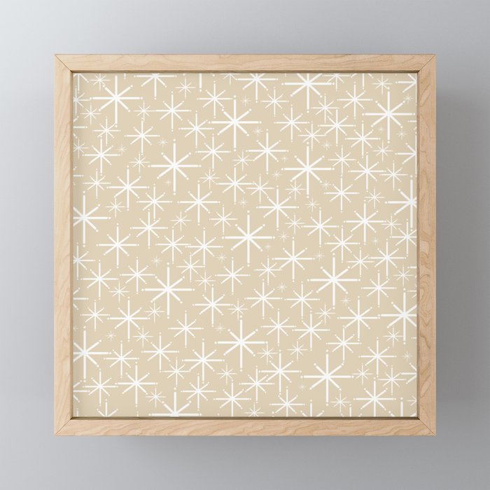 Twinkling Mid Century Modern Starburst Pattern in Light Beige and White Mini Art Print Gallery Image 1