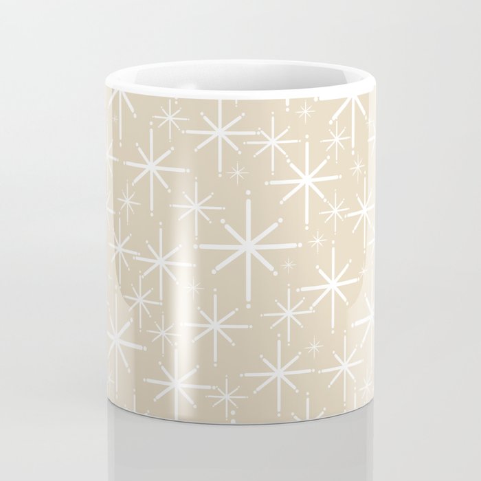 Twinkling Mid Century Modern Starburst Pattern in Light Beige and White Coffee Mug Gallery Image 4