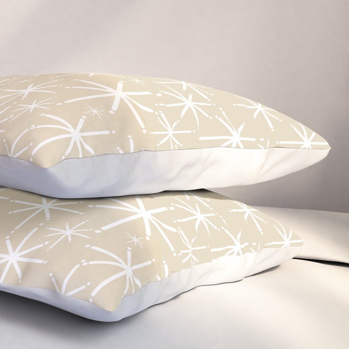 Twinkling Mid Century Modern Starburst Pattern in Light Beige and White Pillow Sham Gallery Image 3