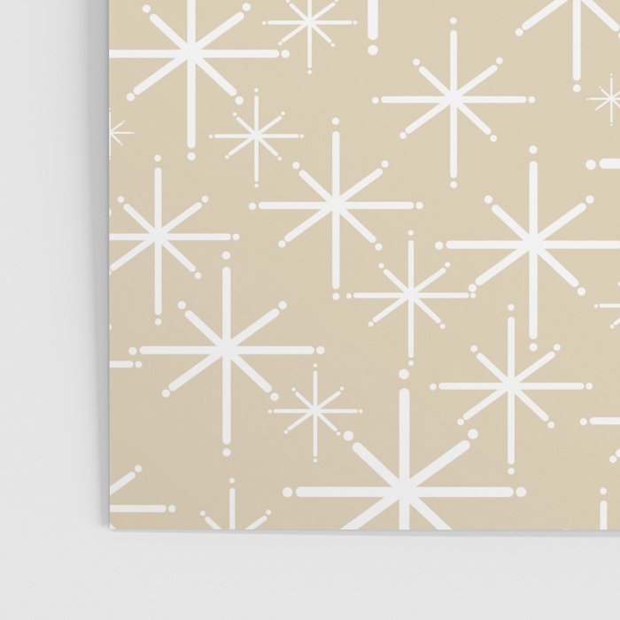 Twinkling Mid Century Modern Starburst Pattern in Light Beige and White Poster Gallery Image 3