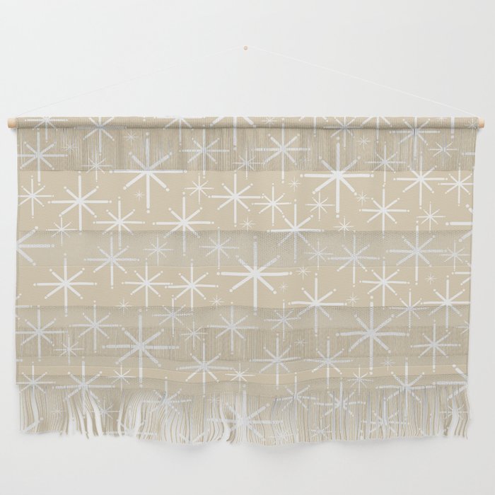 Twinkling Mid Century Modern Starburst Pattern in Light Beige and White Wall Hanging Gallery Image 1