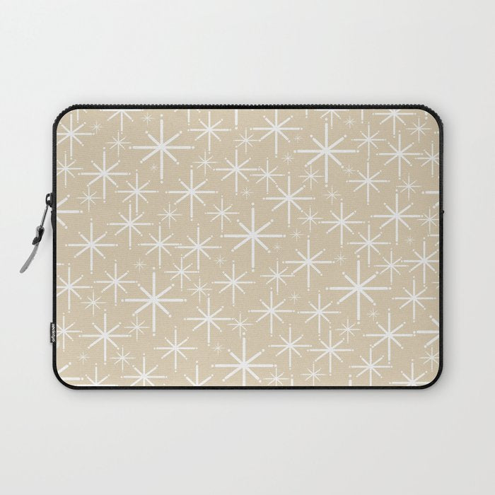 Twinkling Mid Century Modern Starburst Pattern in Light Beige and White Laptop Sleeve Gallery Image 1