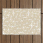 Twinkling Mid Century Modern Starburst Pattern in Light Beige and White Outdoor Rug Gallery Image 1