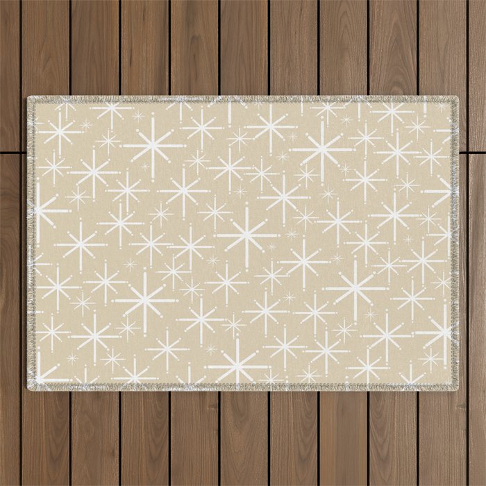 Twinkling Mid Century Modern Starburst Pattern in Light Beige and White Outdoor Rug Gallery Image 1