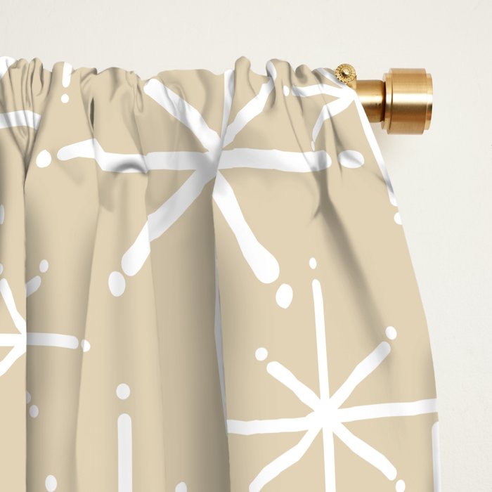 Twinkling Mid Century Modern Starburst Pattern in Light Beige and White Window Curtain Gallery Image 2