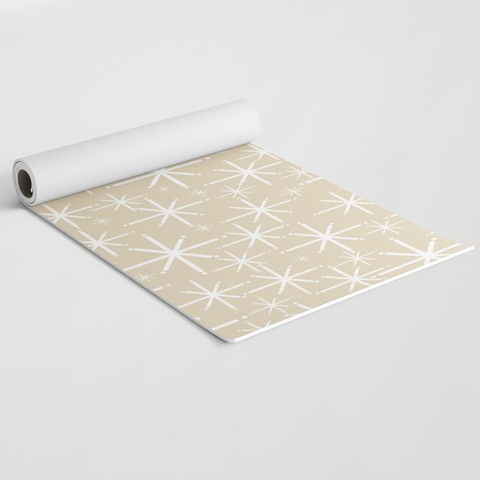 Twinkling Mid Century Modern Starburst Pattern in Light Beige and White Yoga Mat Gallery Image 2
