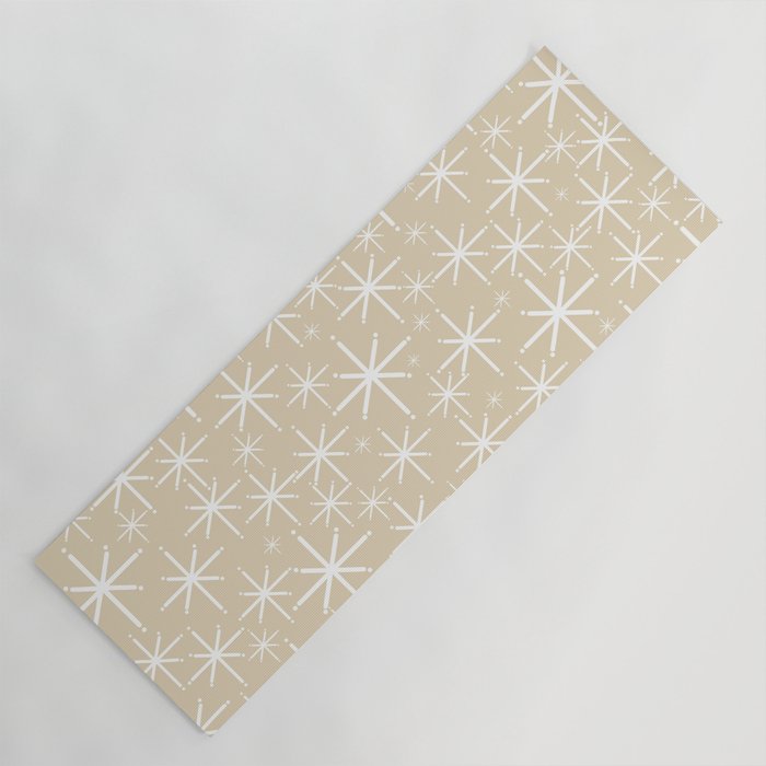 Twinkling Mid Century Modern Starburst Pattern in Light Beige and White Yoga Mat Gallery Image 1